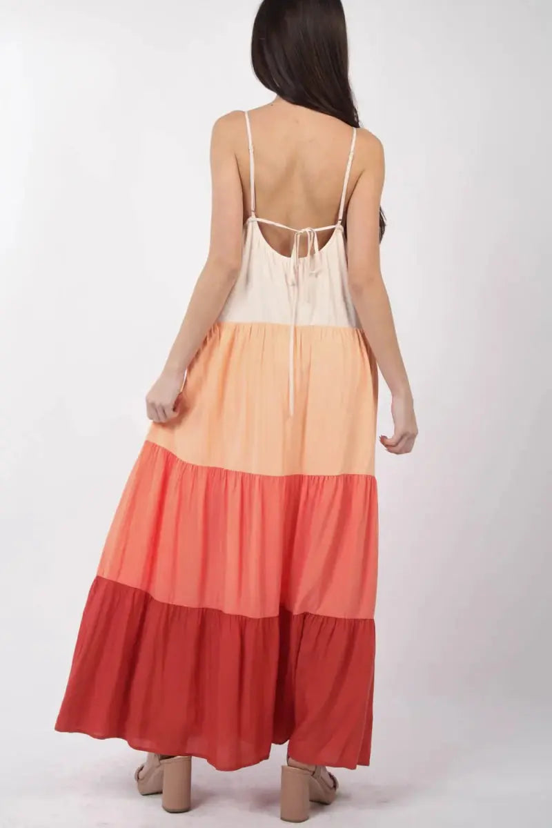 Very J Color Block Tiered Maxi Cami Dress for Women - Love Salve